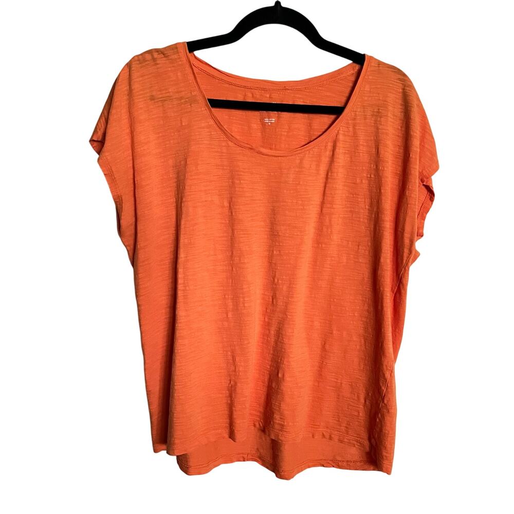 J. Jill T-Shirt Scoop Neck Slub‎ Tee Short Sleeve 100% Cotton Orange Size Medium